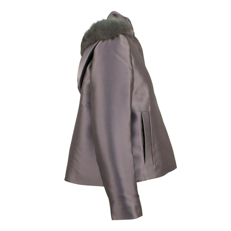 Short Fur Trim Hood Down Filled Coat - Gray