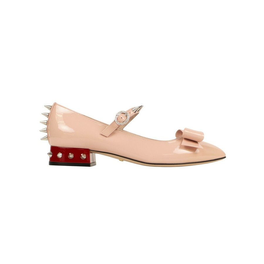 Women's Patent Leather Bow Buckle Shoes - Pink