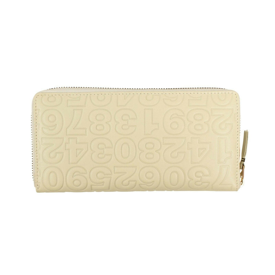 Leather Number Embossed Wallet - Cream