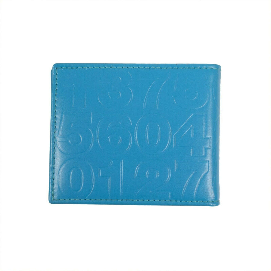 Leather Number Embossed Bi-Fold Wallet - Blue