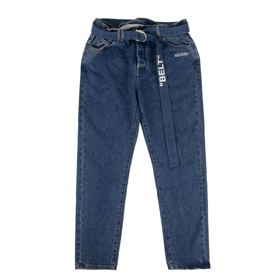 Belted Skinny Denim Jeans Pants - Blue