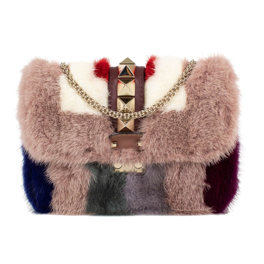 Mink & Leather Glam Lock Shoulder Bag - Red / Multi