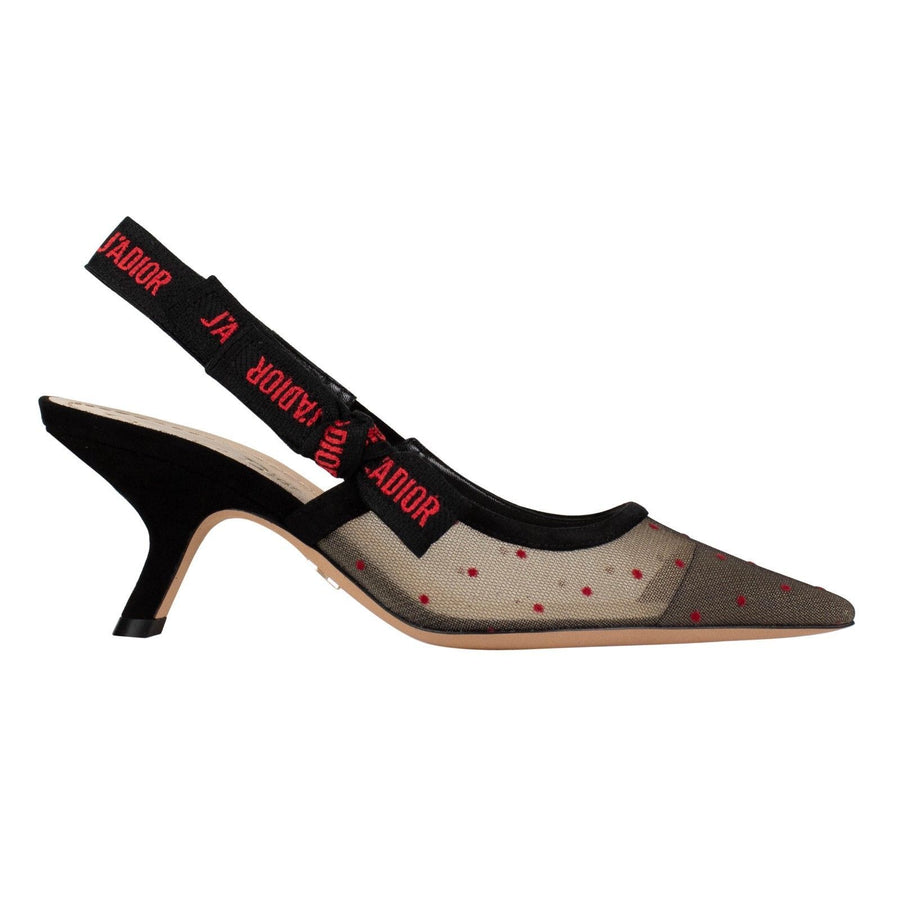 JADIOR Polka Dot Slingback Pumps - Black / Red