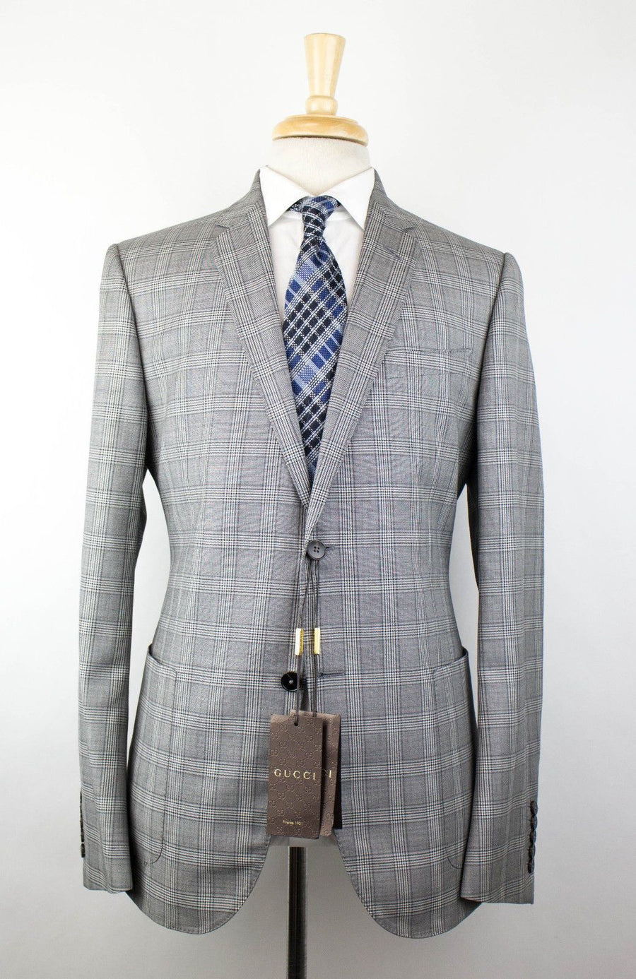 Plaid Wool Blend 2 Button Slim/Trim Fit Suit - Gray