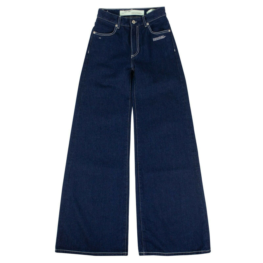 Cotton Wide Leg Denim Pants - Blue