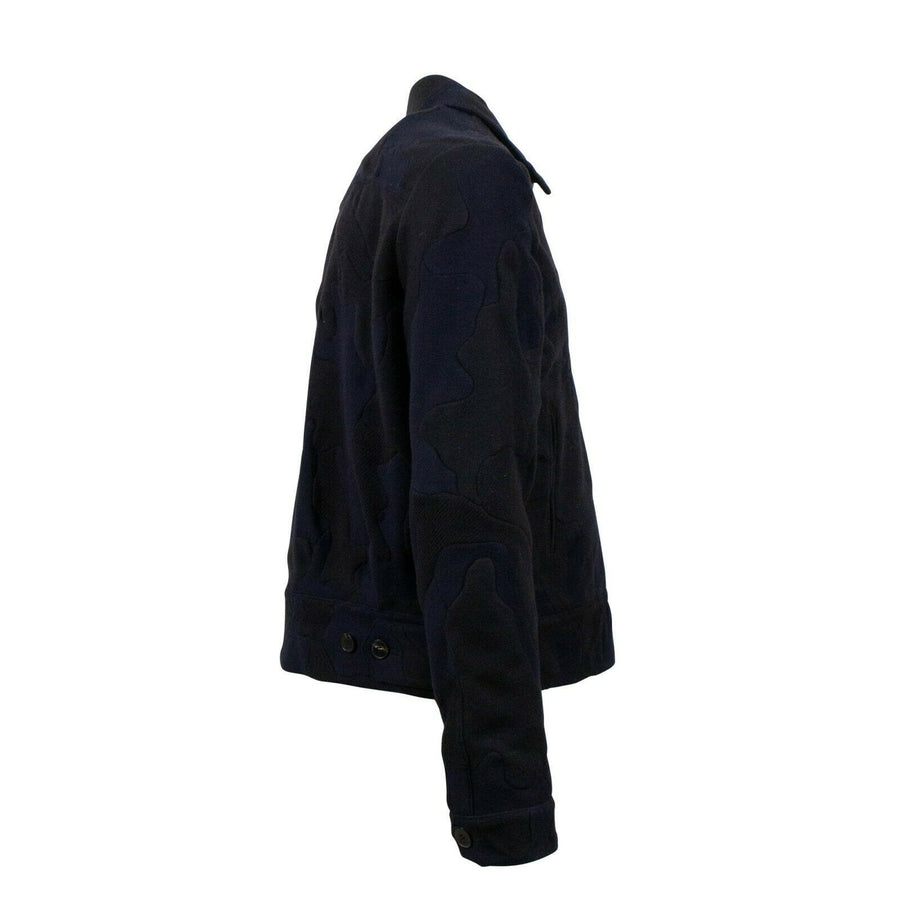 Wool Camo Zip Up Jacket - Navy Blue