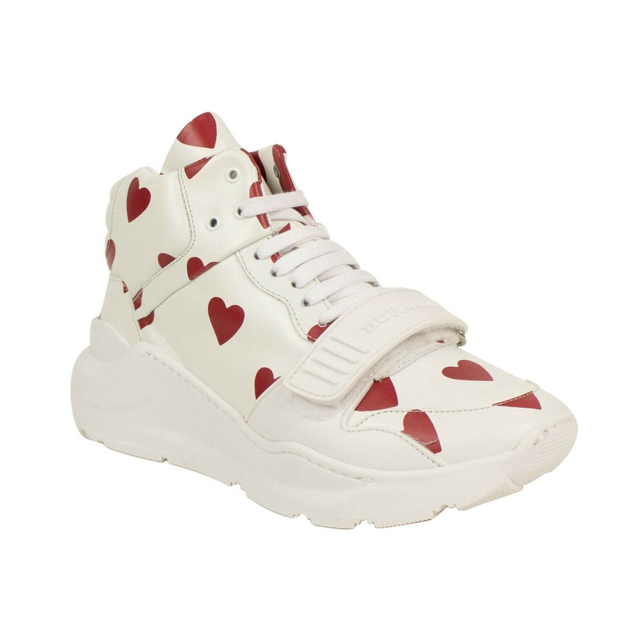 Regis Heart Print High-Top Sneakers - White