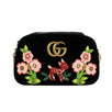 Velvet Embroidered Deer GG Marmont Small Crossbody Shoulder Bag - Black