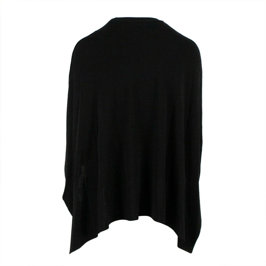 Wool Crew Neck Sweater Shawl Top - Black