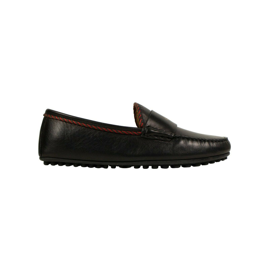 Men's Leather Bee Embossed Loafers - Black