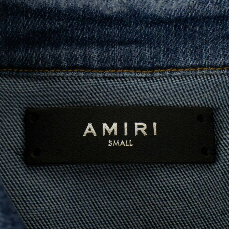 Denim Destroyed Button Down Shirt - Dark Blue