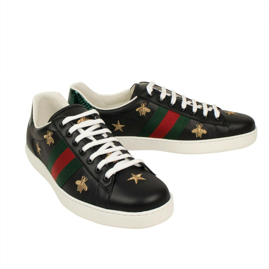 Men's Ace Embroidered Leather Sneakers - Black