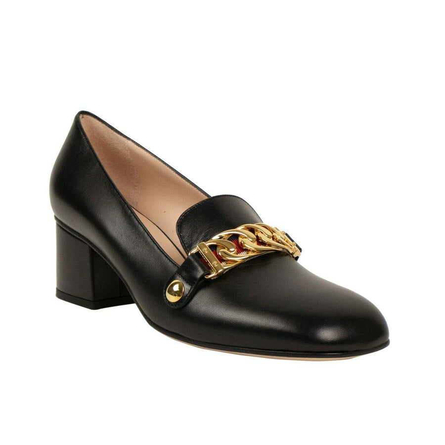 Women's Gucci Sylvie Leather Web Chain Pumps - Black