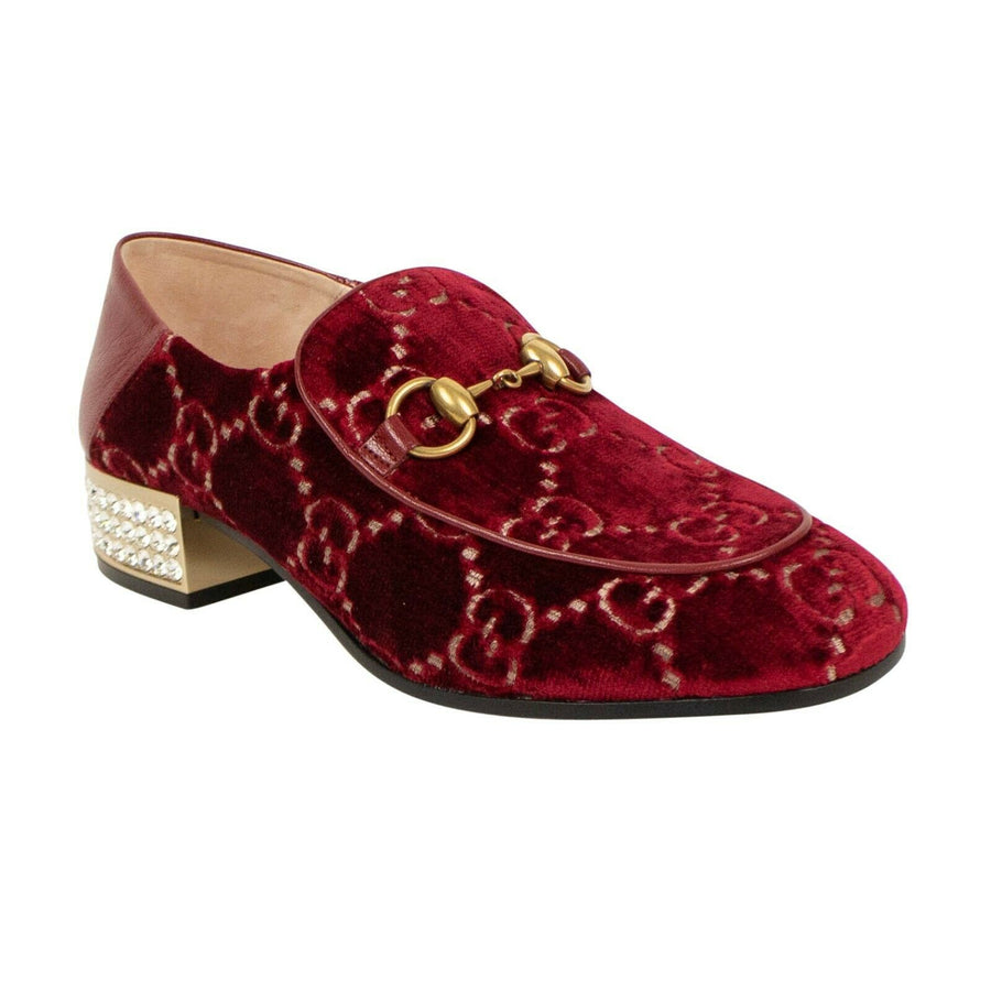 Women's Horsebit GG Velvet Crystal Heel Loafers - Red