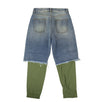 Cotton Distressed Layered Jeans Pants - Blue