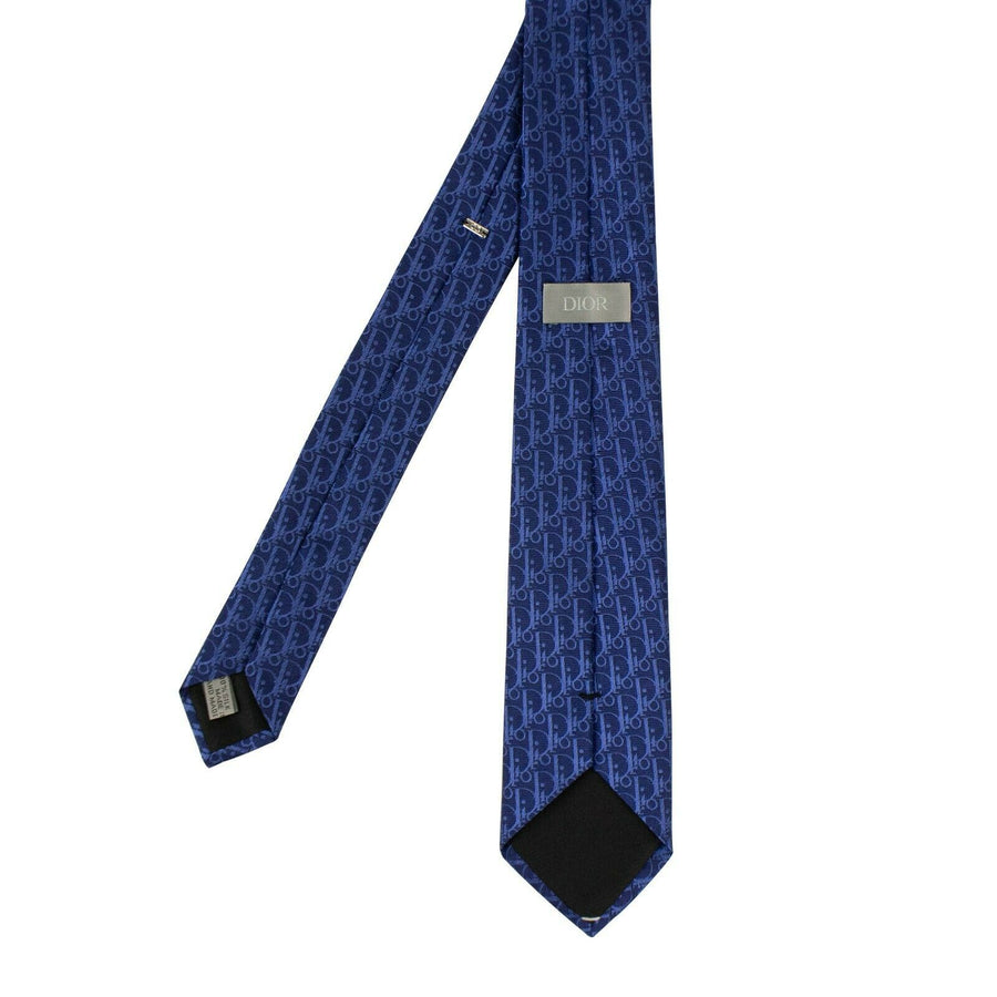 Silk Dior Oblique Narrow Neck Tie - Royal Blue