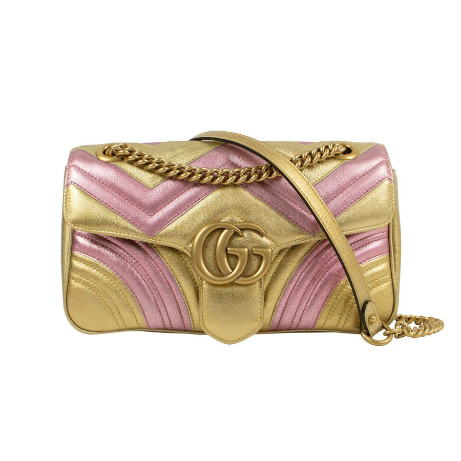 Metallic Matelasse GG Marmont Medium Shoulder Bag - Gold/Pink