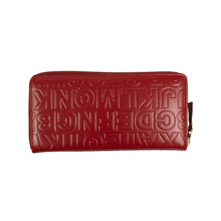 Leather Letter Embossed Zip Around Wallet - Red