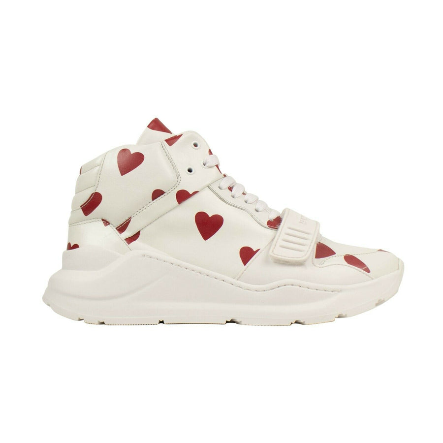 Regis Heart Print High-Top Sneakers - White