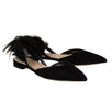 Ethinie Suede & Feather Ballet Flats - Black