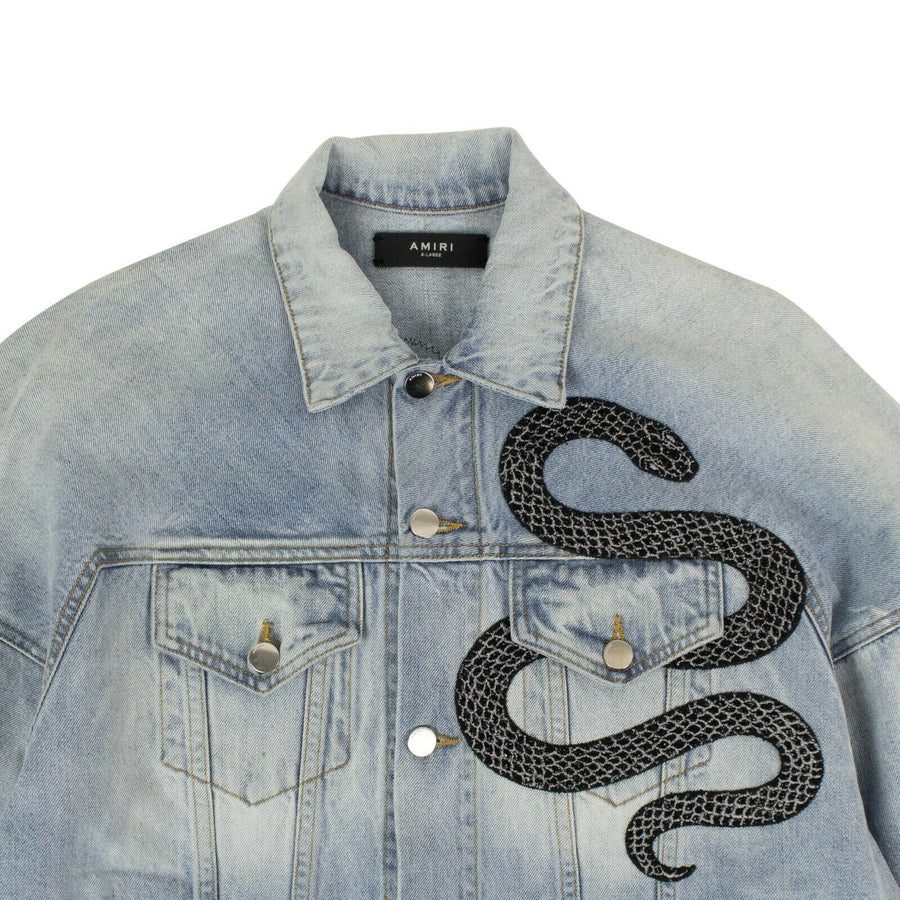 Snake Embellished Over-Sized Trucker Jacket - Denim