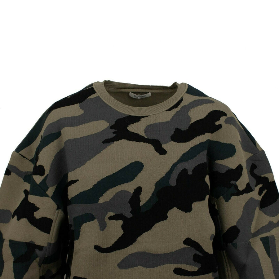 Camouflage Crew Neck Sweater Top - Black / Green