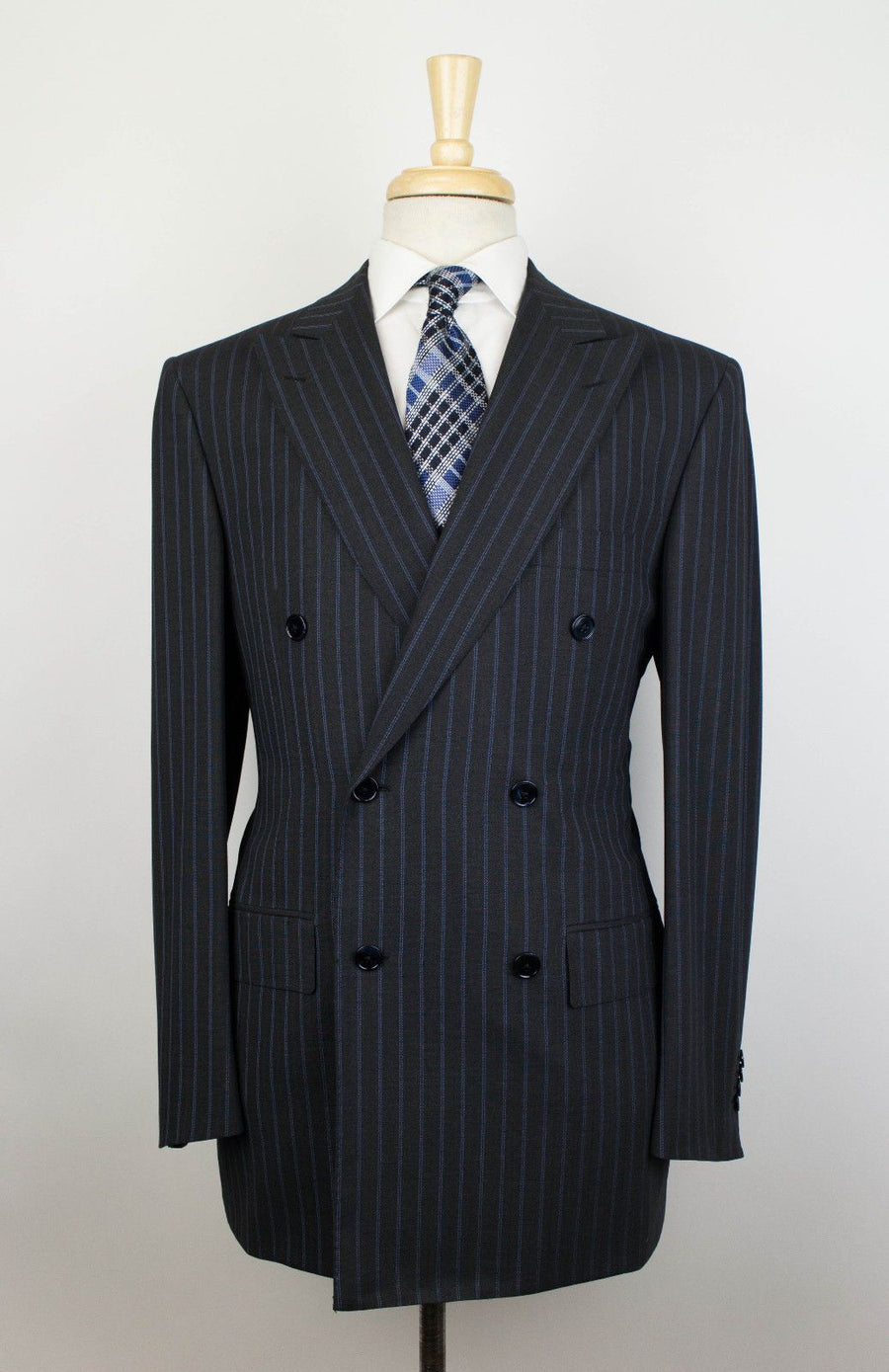 Drop 6 Striped Wool Double Breasted Suit - Gray