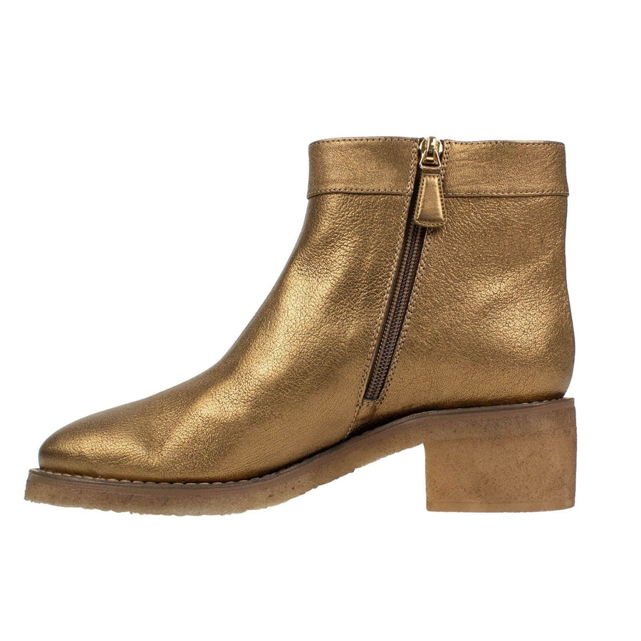 Lambskin Leather Turnlock Short Boots - Gold