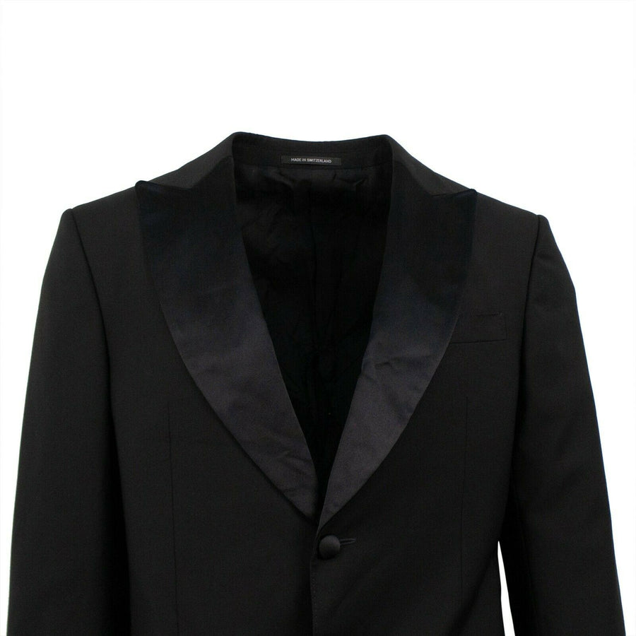 Wool Two Button Tuxedo Suit - Black