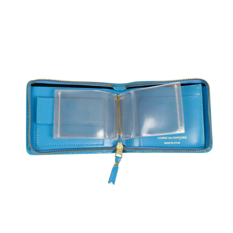 Leather Clover Cardholder Zip Around Wallet - Blue