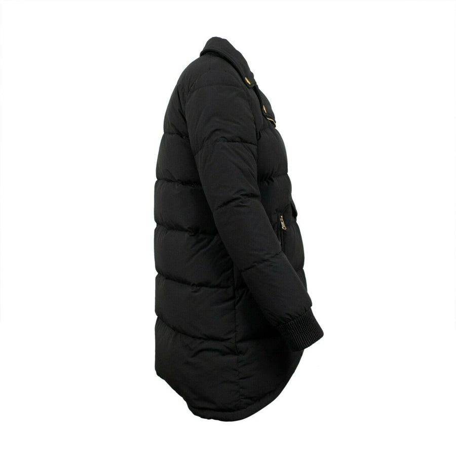 Polyester Gold Detail Long Puffer Coat - Black