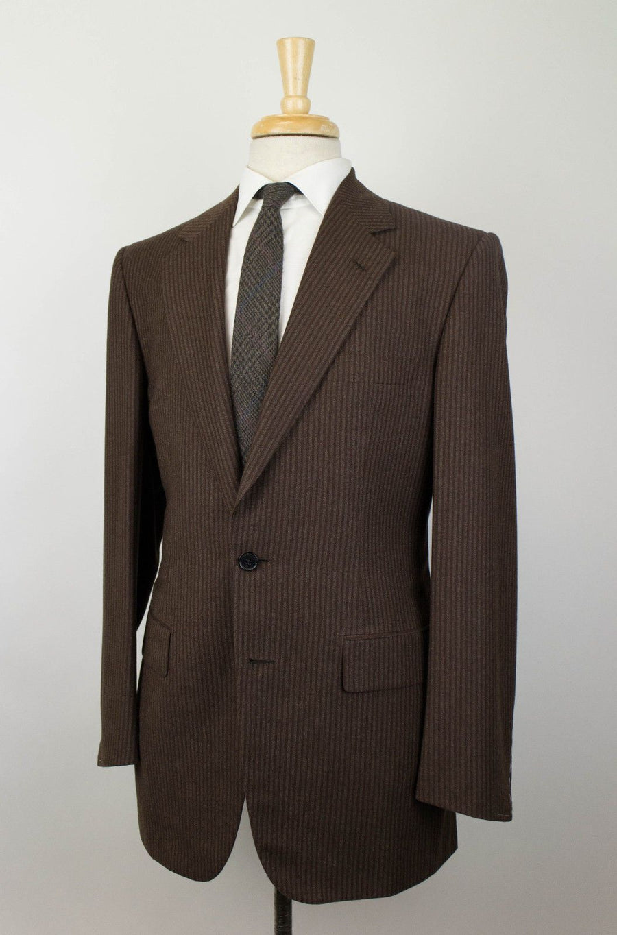 Drop 6 Striped Wool 2 Button Suit - Brown