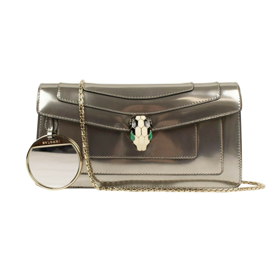 Metallic Leather Serpenti Forever Shoulder Bag - Silver