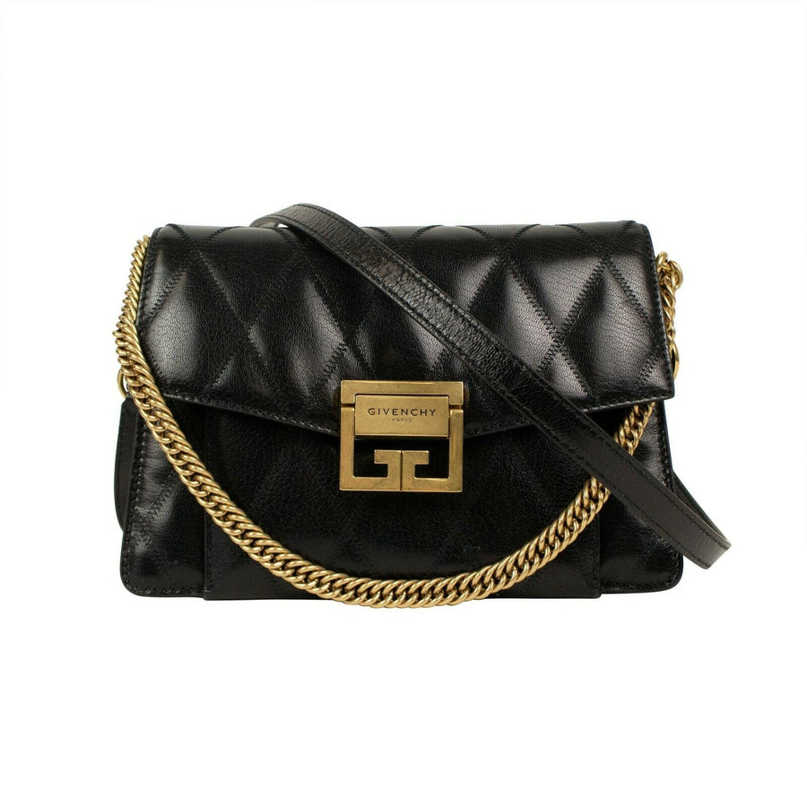 Leather Diamond Quilted 'GV3' Small Crossbody Bag - Black