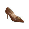 Leather 'Zumi' Mid-Heel Pumps - Brown