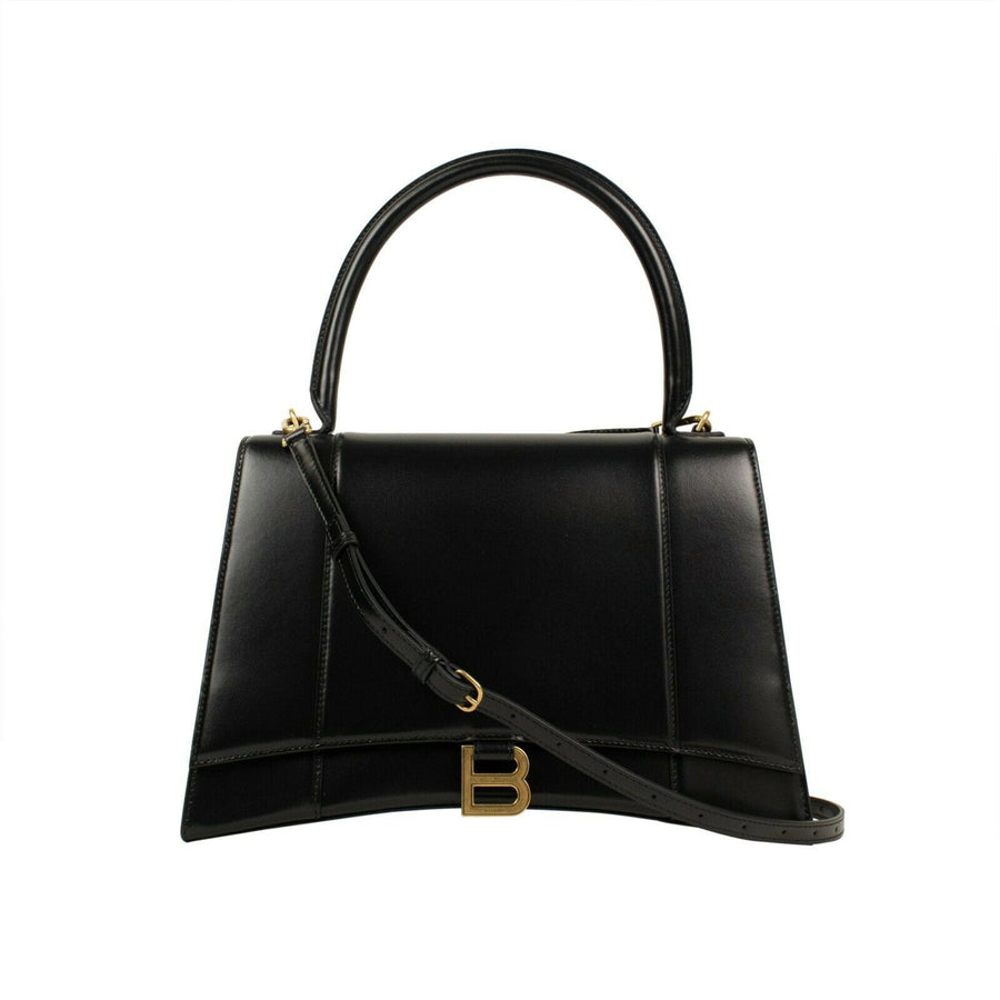 Leather Hourglass Medium Top Handle Bag - Black