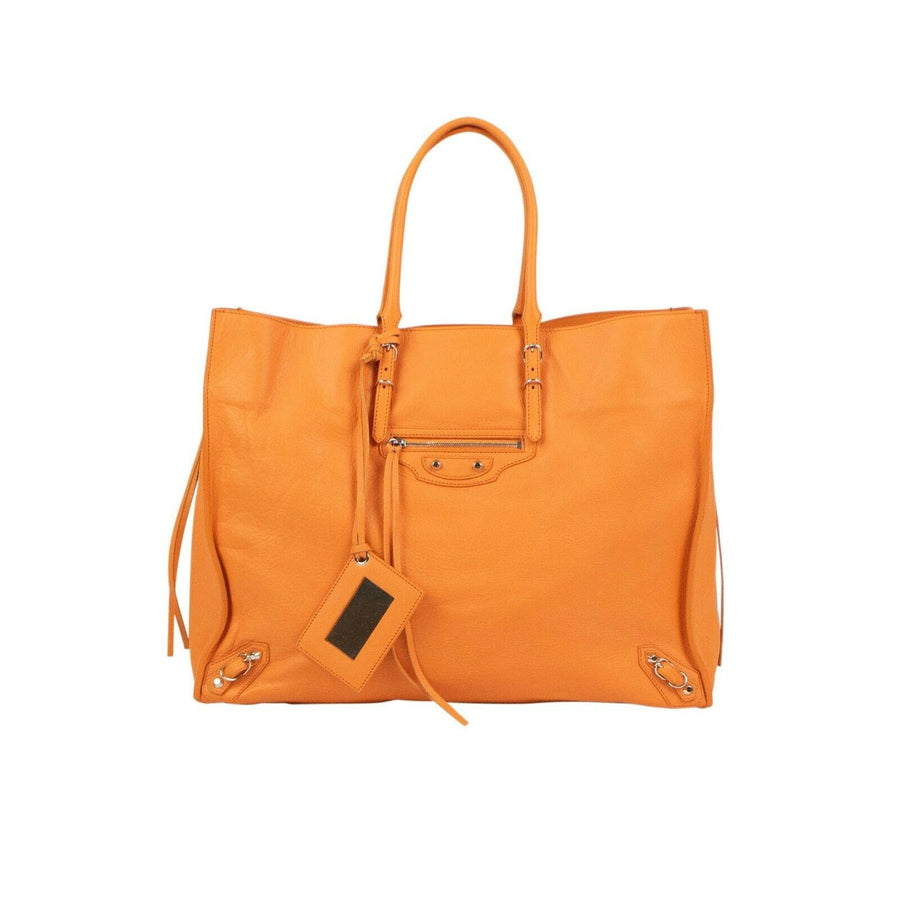 Leather Paper Tote Bag - Orange