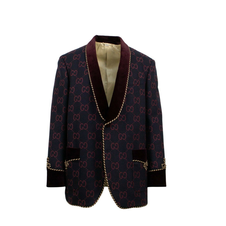 GG Rope Trim Shawl Collar Blazer Jacket - Burgundy