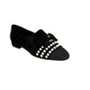 Velvet Logo Pearl And Bow Loafer Flats - Black