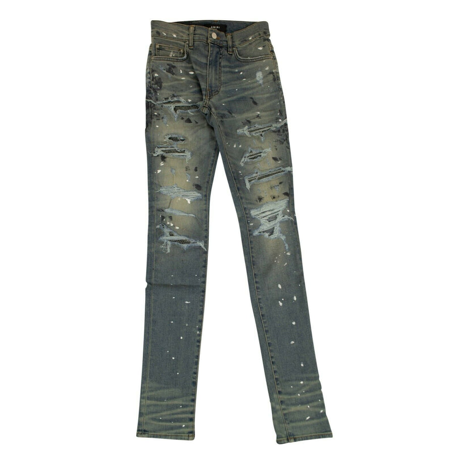 Denim Skinny Crystal Painted Destroy Jeans - Blue