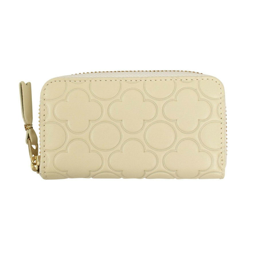 Leather Clover Embossed Mini Wallet Coin Purse - Ivory