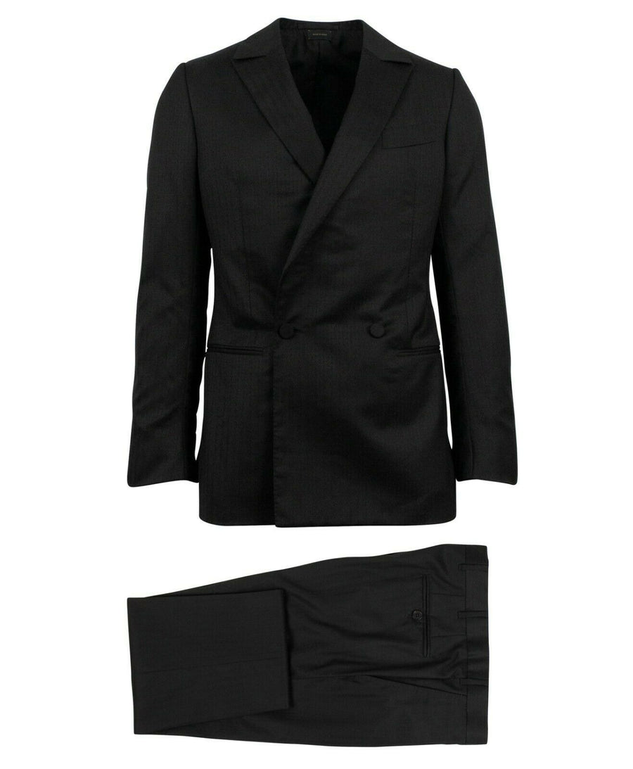 Wool Double Breasted Suit - Black