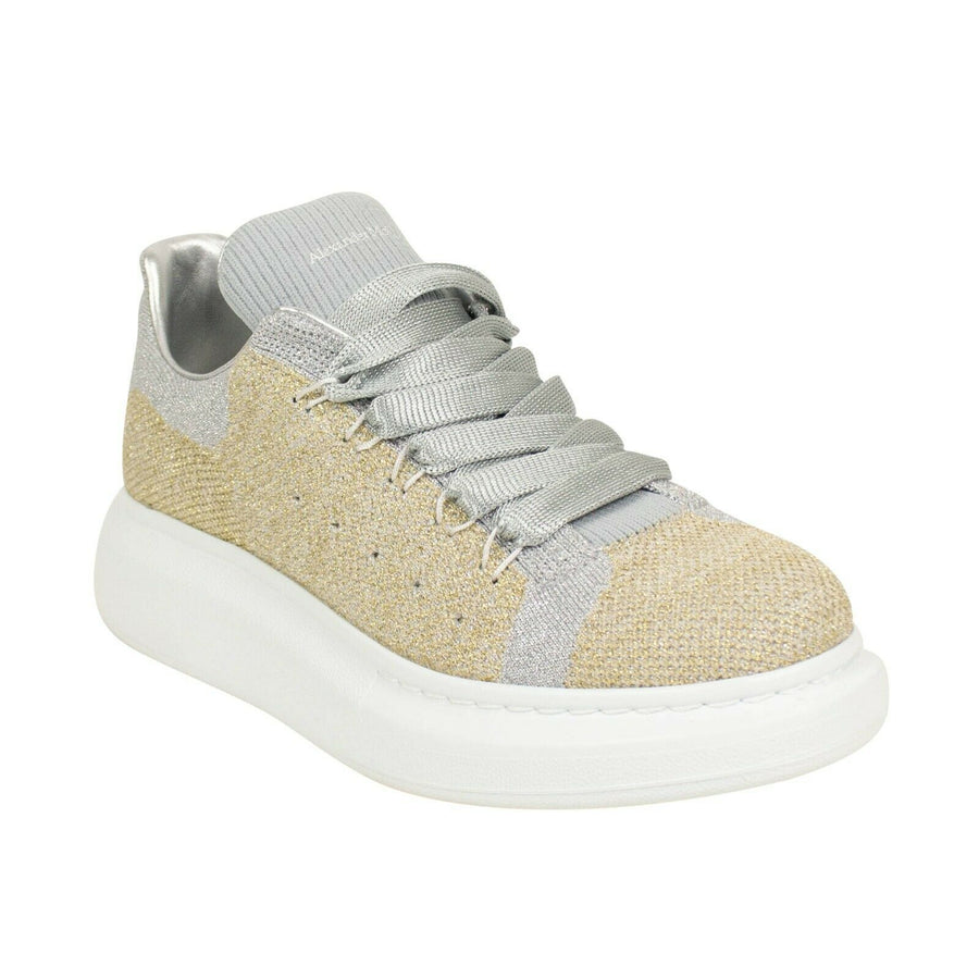 Knit Fabric Platform Sneakers - Gold / Silver