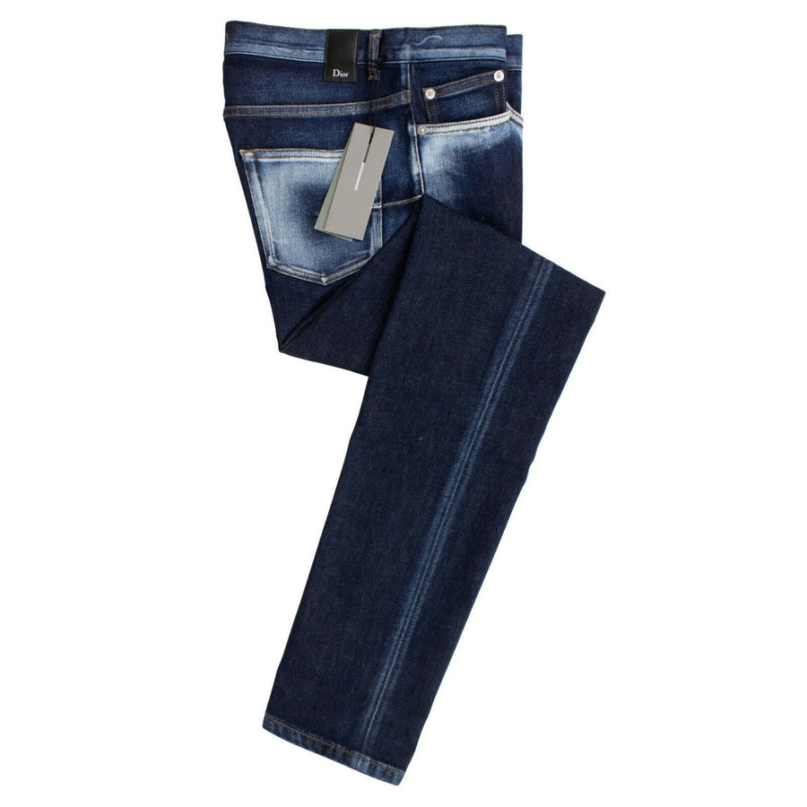 Bleached Cotton Blend Jeans - Blue