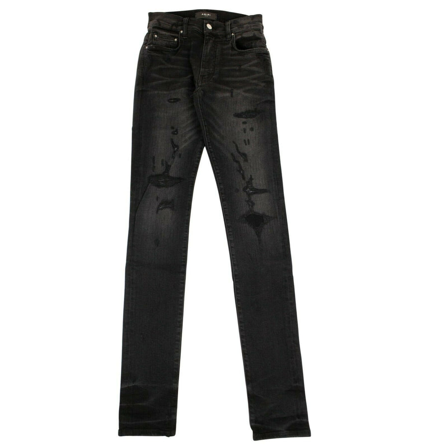 Denim Skinny Bruise Repaired Jeans - Black