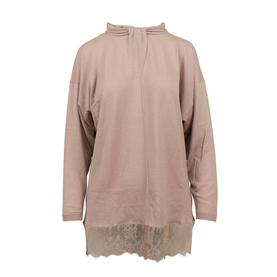 Wool With Laced Bottom Sweater Top - Misty Pink