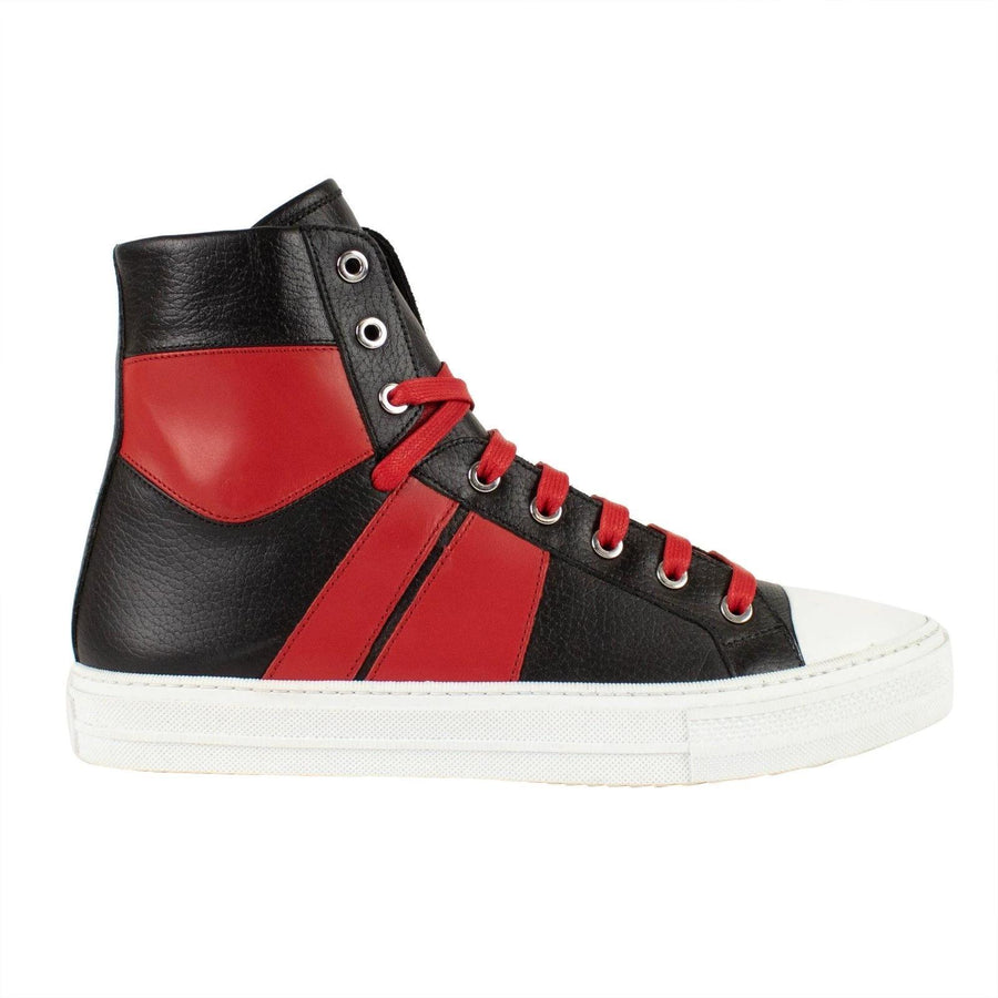 Men's Sunset Black/Red Leather Sneakers