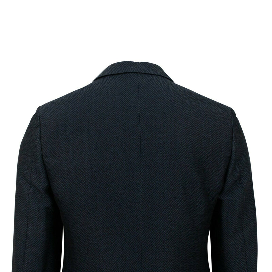 Herringbone 2 Button Wool Blend Suit - Navy Blue