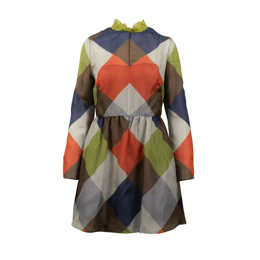 Color Block Long Sleeve Silk Dress - Multi