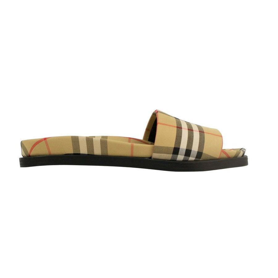 Cotton Vintage Check Slide Sandals - Beige